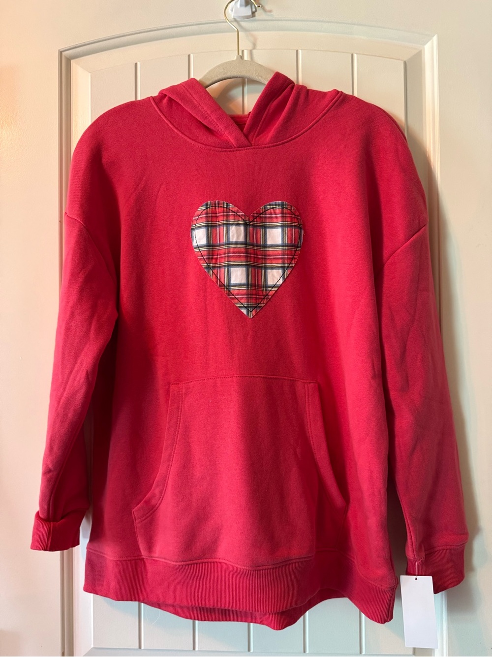 Girl's Red Hoodie with Plaid Heart Applique NWOT